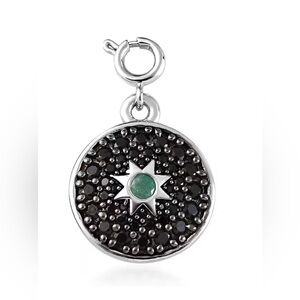 Emerald and Thai Black Spinel Star Charm in Platinum Bond 0.75 ctw
